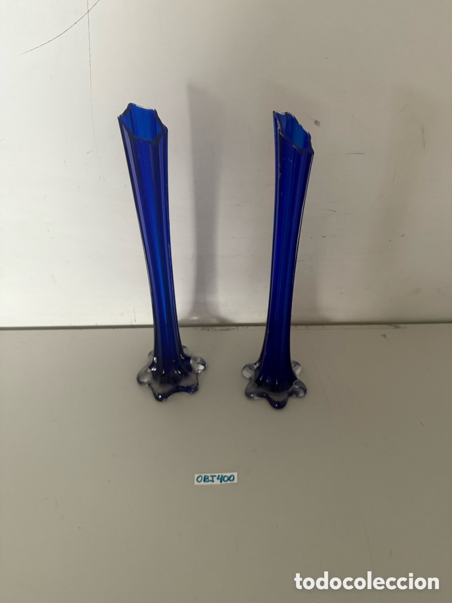 Antig&uuml;edades: Candelabros de cristal de murano azul - Foto 2