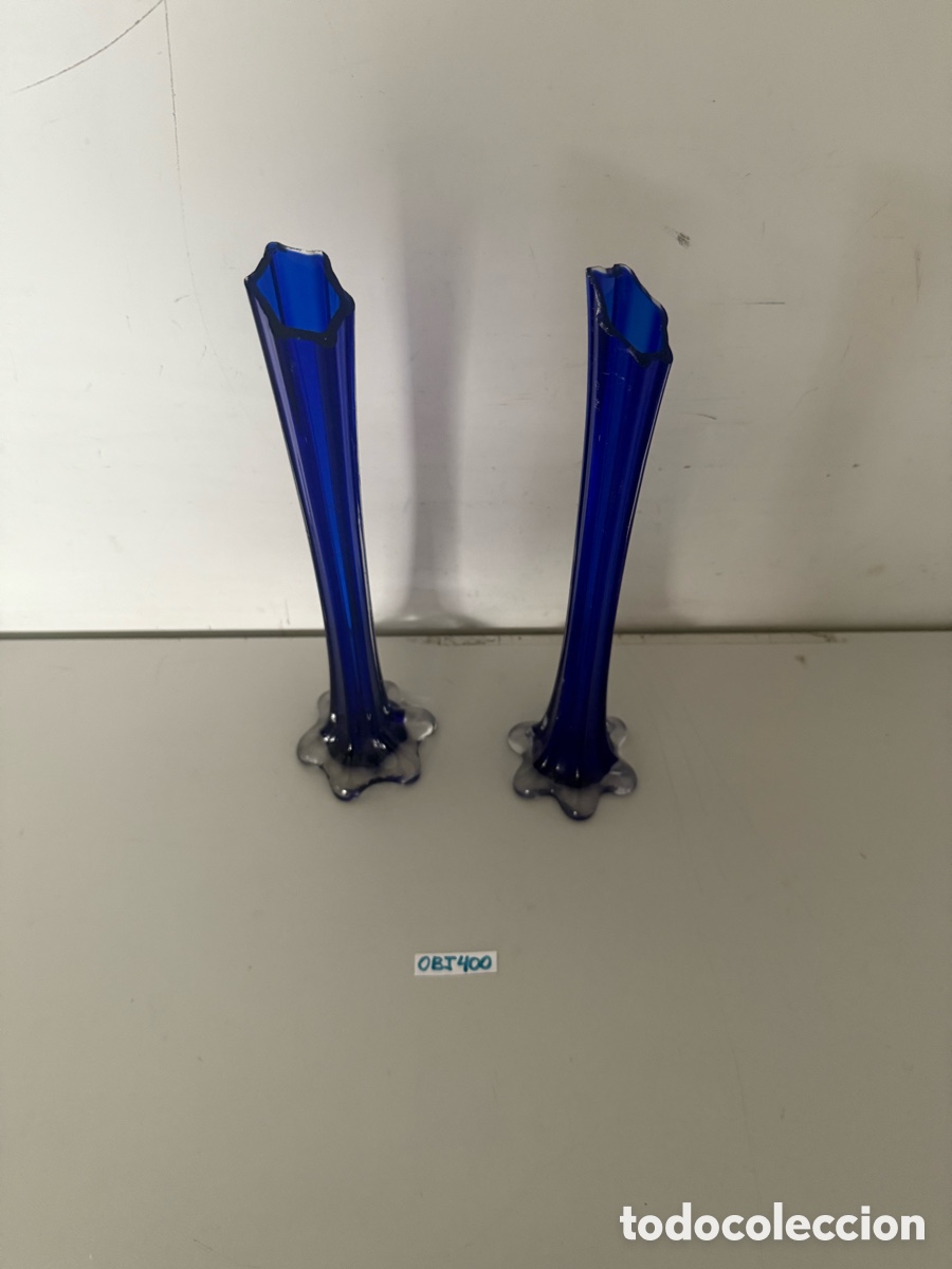 Antig&uuml;edades: Candelabros de cristal de murano azul - Foto 3