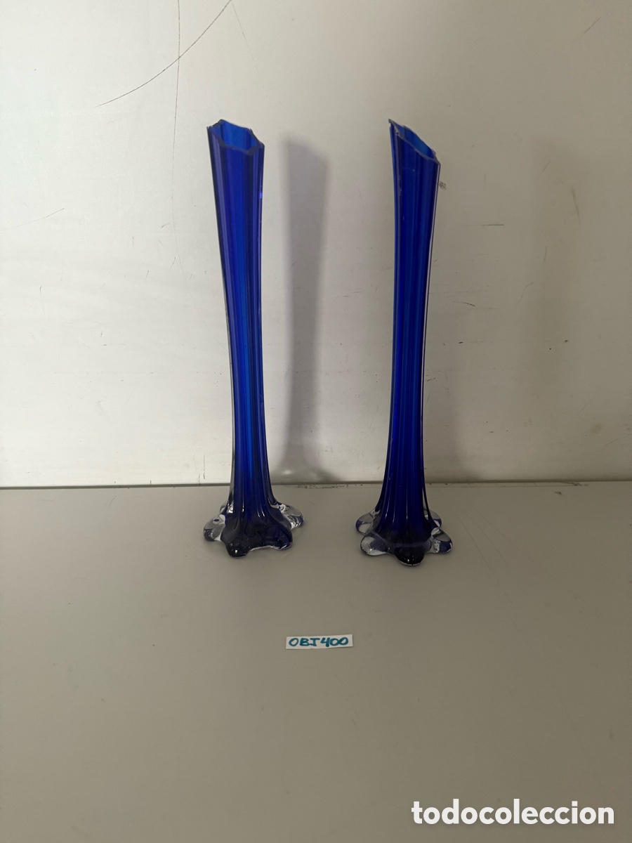 Antig&uuml;edades: Candelabros de cristal de murano azul - Foto 1