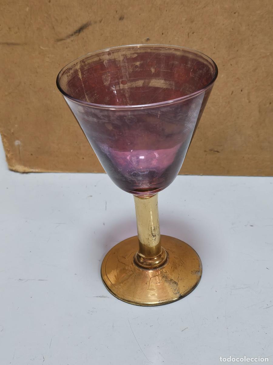 Antig&uuml;edades: copa de cristal dorado - Foto 1