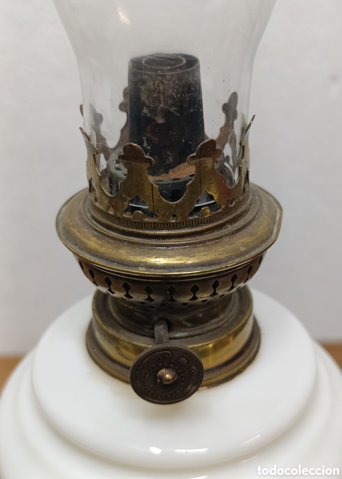 Antig&uuml;edades: MUY BONITO Y ANTIGUO QUINQU&Eacute; DE OPALINA Y BRONCE - Foto 7
