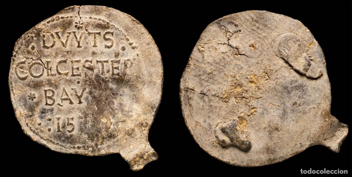 Antiques: Sello de plomo de la comunidad holandesa de Colchester, 1571 - 52 mm / 15.08 gr