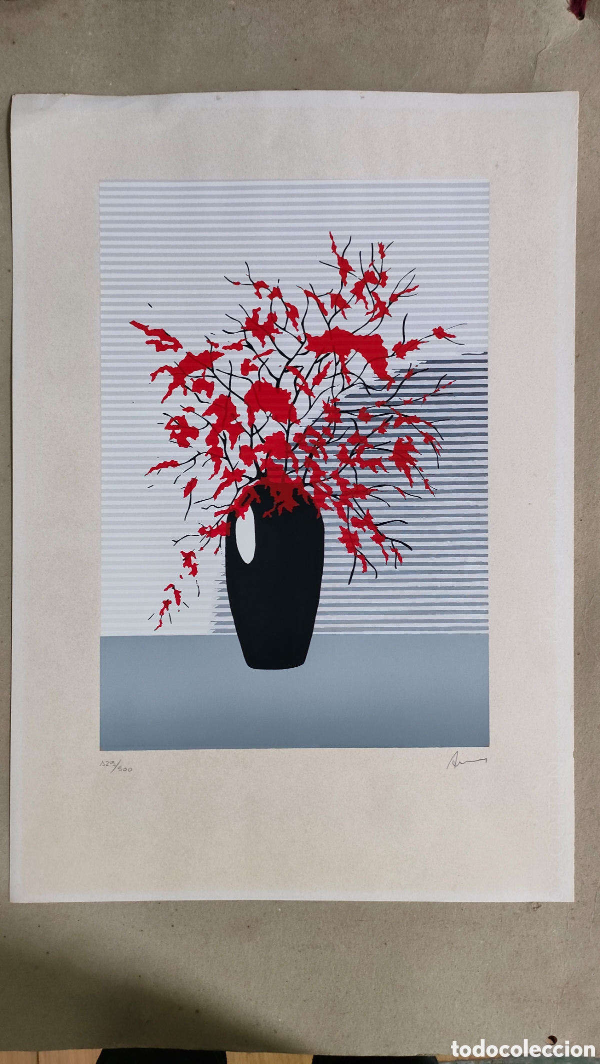 Antiques: Serigraf&iacute;a Exclusiva &rdquo;Hojas Rojas Japandi&rdquo; (Edici&oacute;n Limitada 57/500)
