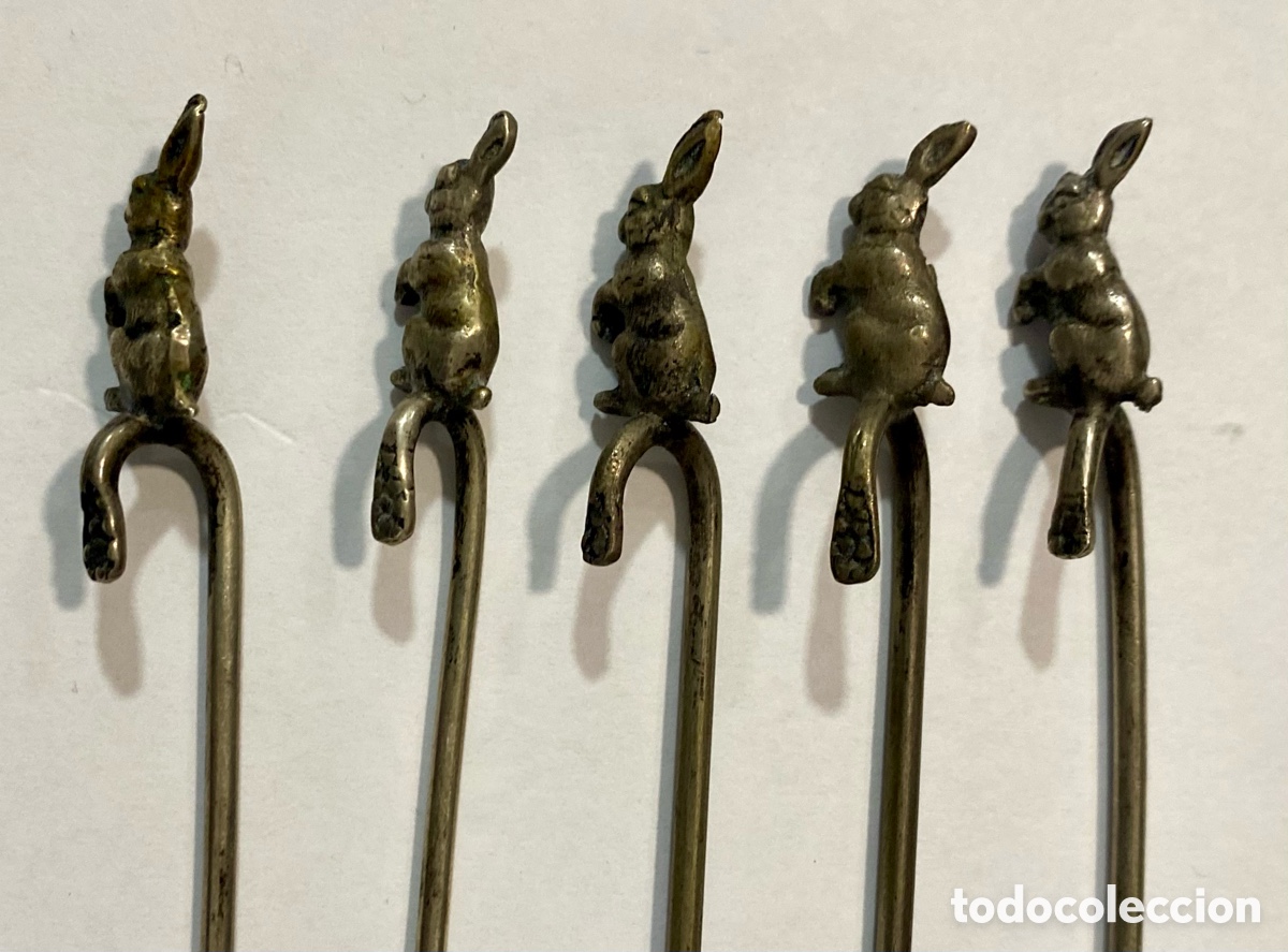 Antig&uuml;edades: Conjunto de cinco palillos en plata 800 contrastada - Foto 7