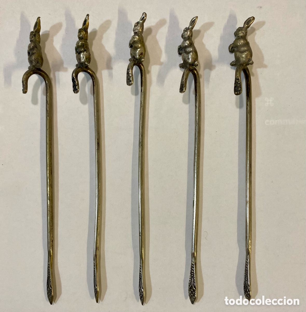 Antig&uuml;edades: Conjunto de cinco palillos en plata 800 contrastada - Foto 1