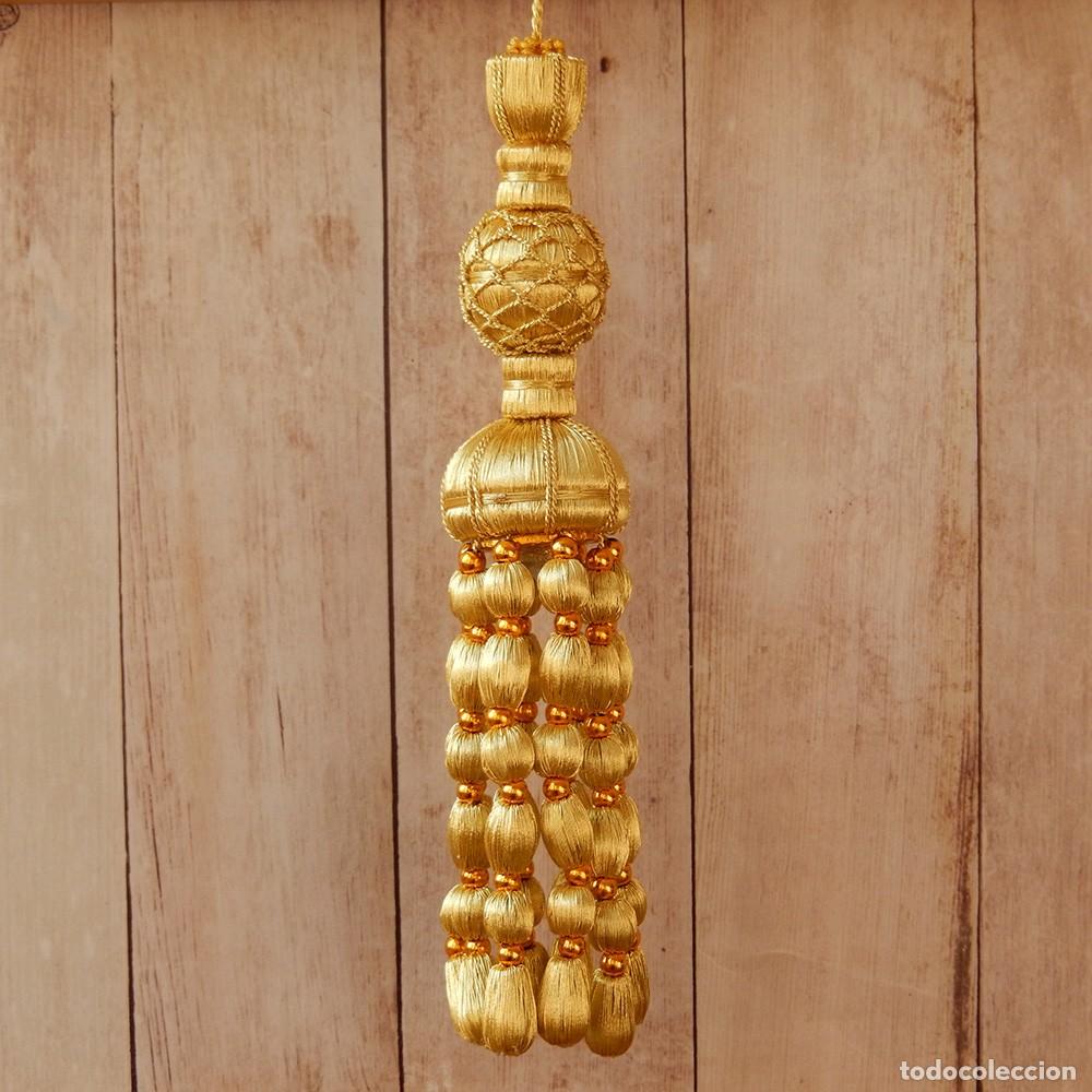 Antig&uuml;edades: Borla de oro con fleco de bellotas y con perlas de 22 cm - Foto 1