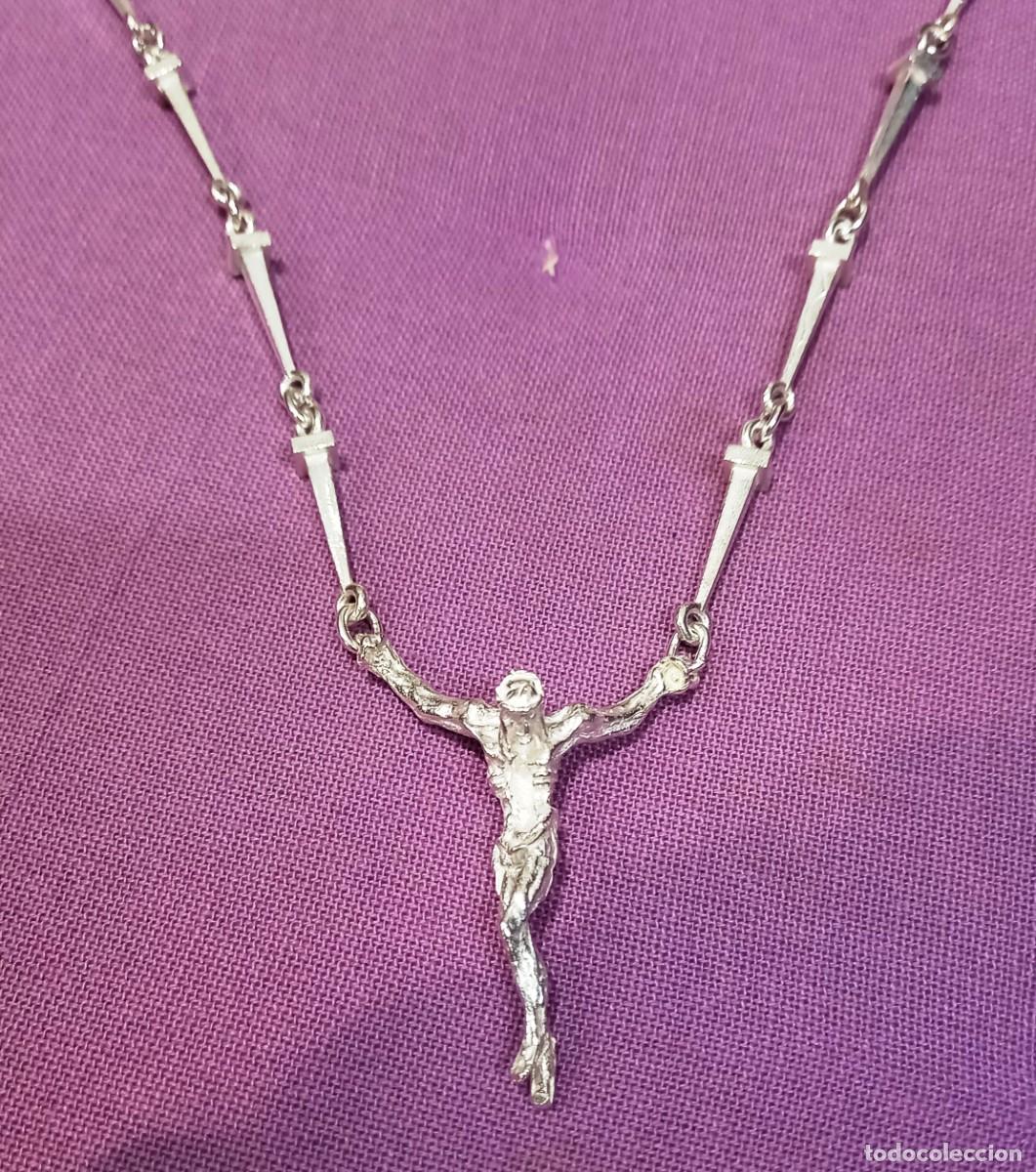 Antig&uuml;edades: cristo dali con cadena de clavos en plata de ley - 50cms - Foto 1