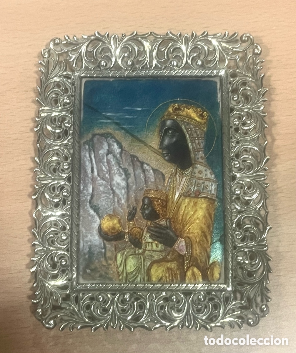 Antig&uuml;edades: ESMALTE VIRGEN DE MONTSERRAT, MARCO DE PLATA - Foto 1