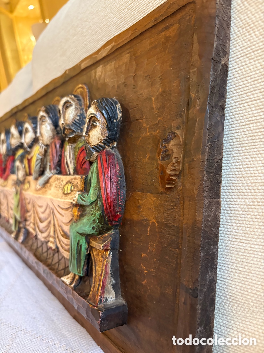 Antig&uuml;edades: Retablo de la &uacute;ltima cena en madera tallada - Foto 3
