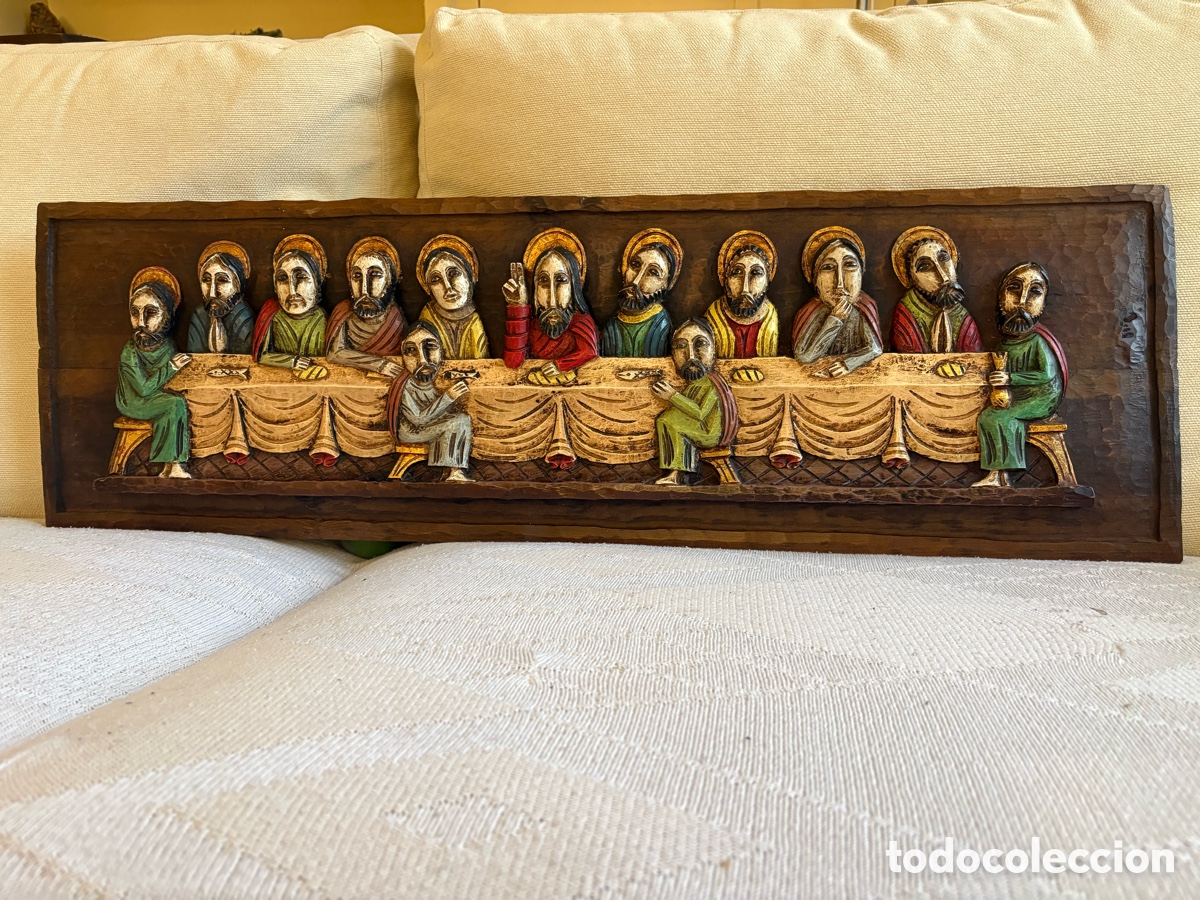 Antig&uuml;edades: Retablo de la &uacute;ltima cena en madera tallada - Foto 1