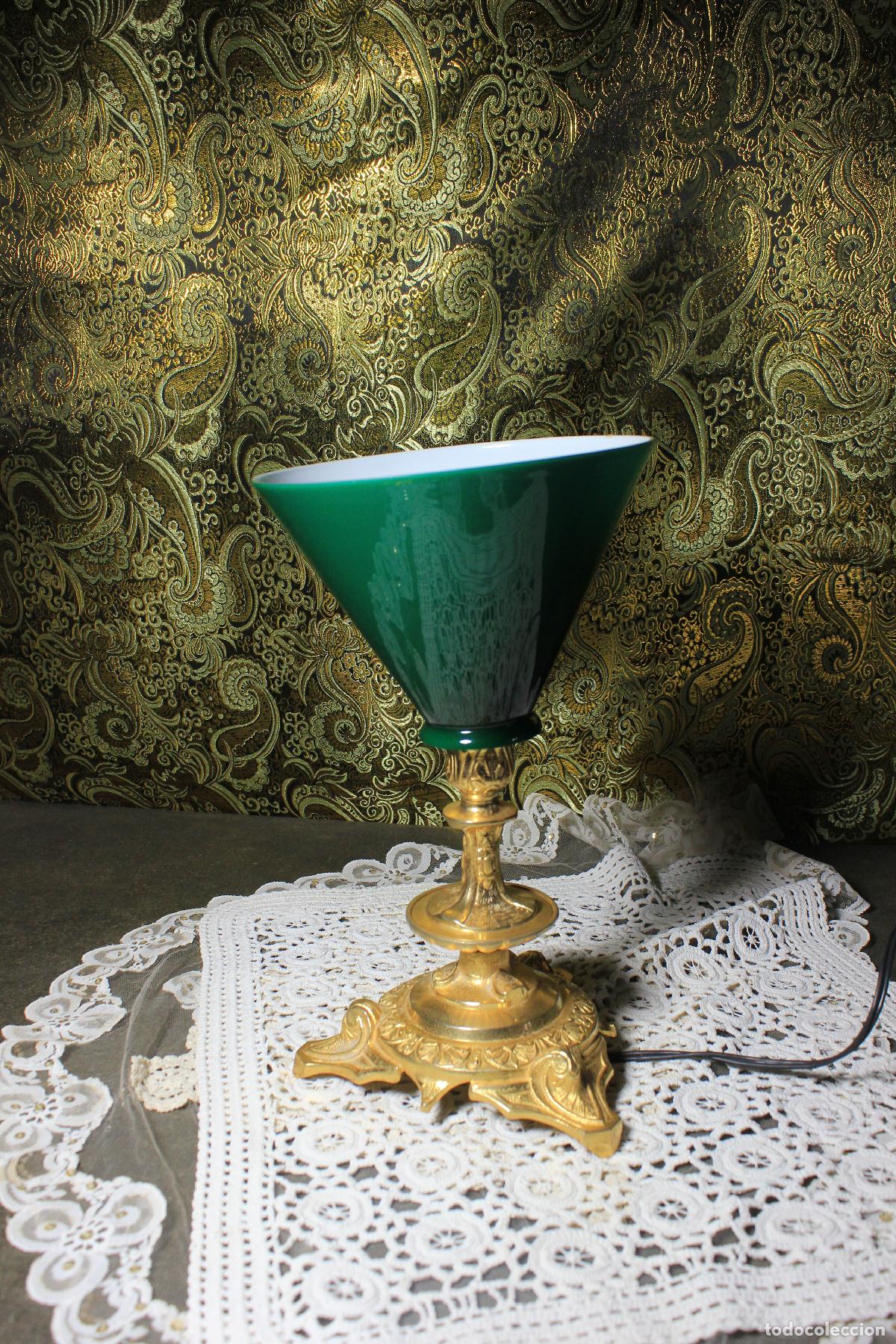Antig&uuml;edades: L&aacute;mpara Antigua Opalina Verde - Foto 1