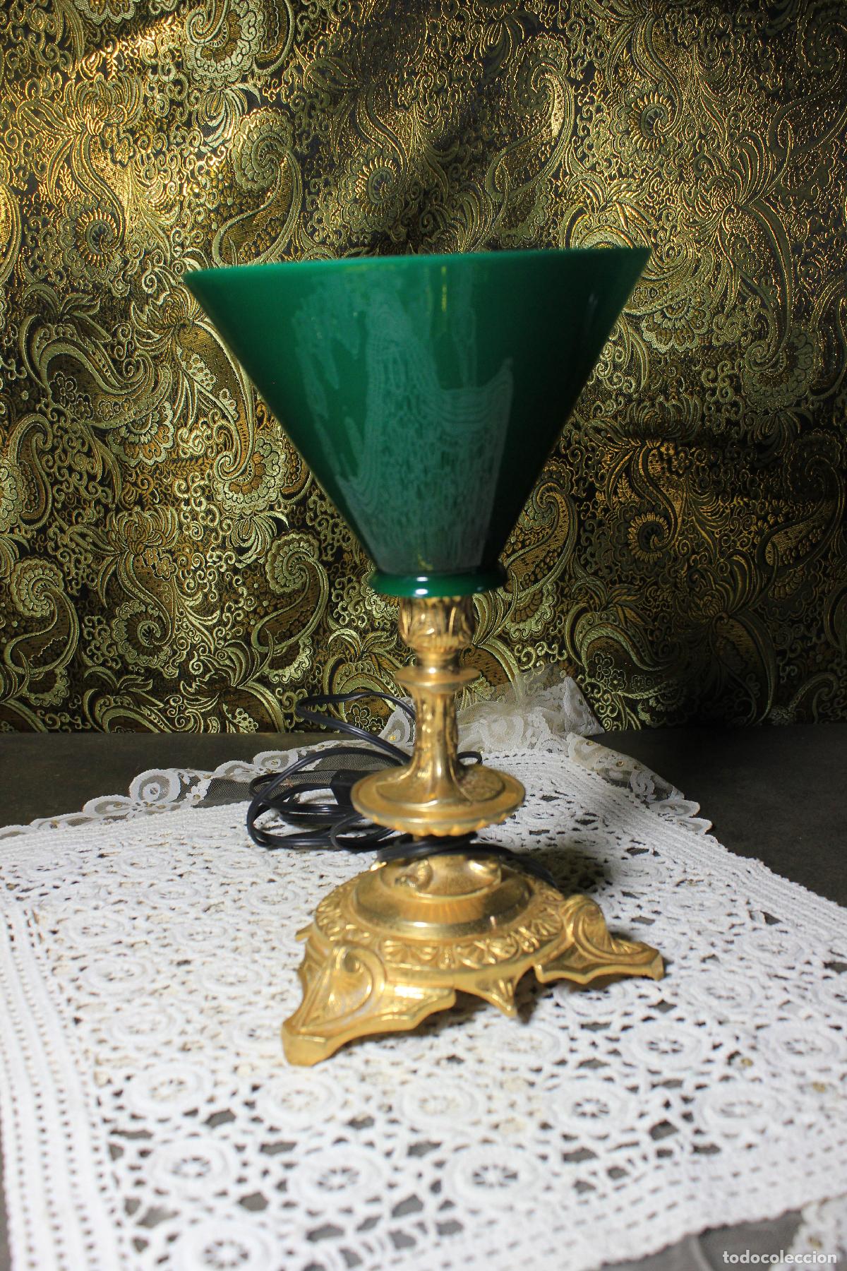 Antig&uuml;edades: L&aacute;mpara Antigua Opalina Verde - Foto 3