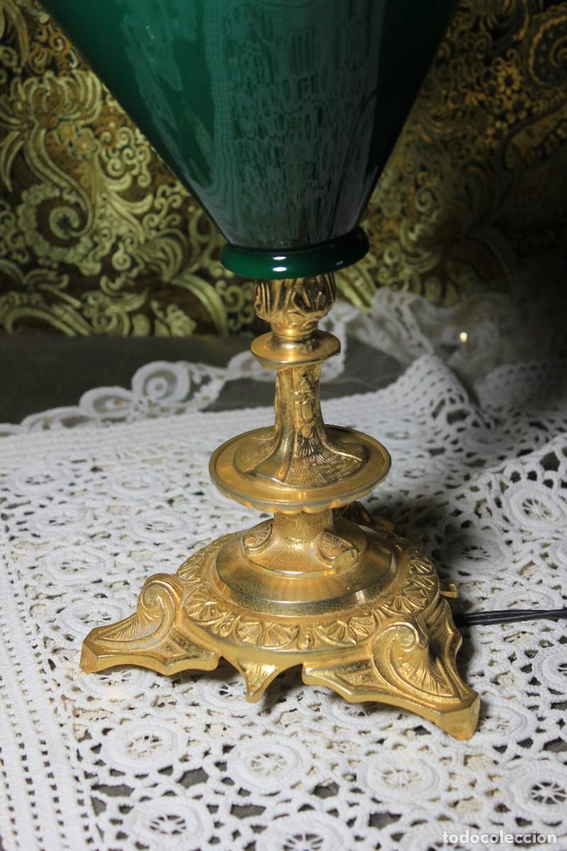 Antig&uuml;edades: L&aacute;mpara Antigua Opalina Verde - Foto 7
