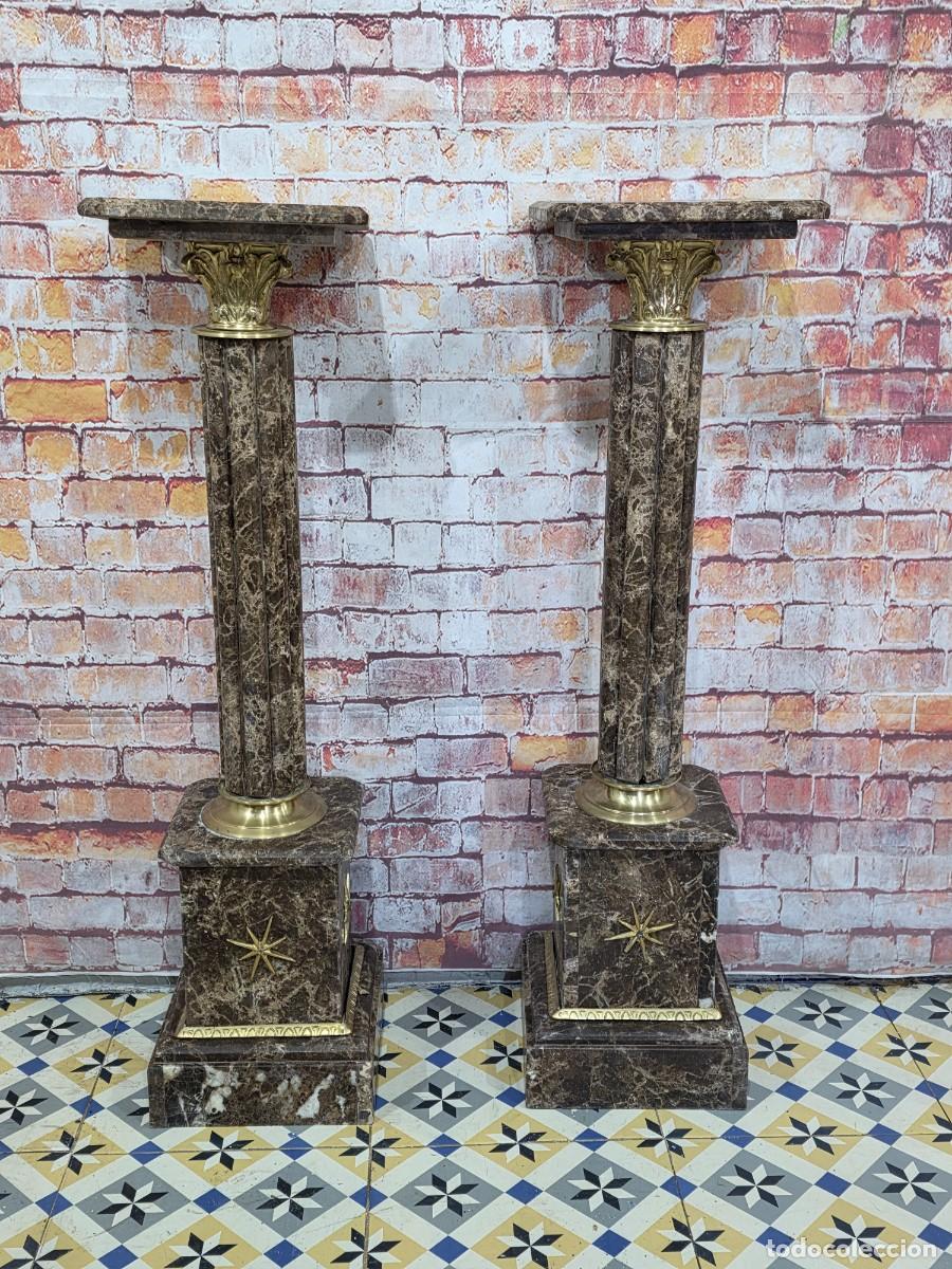 Antig&uuml;edades: Pareja de columnas de m&aacute;rmol y bronce - Foto 2