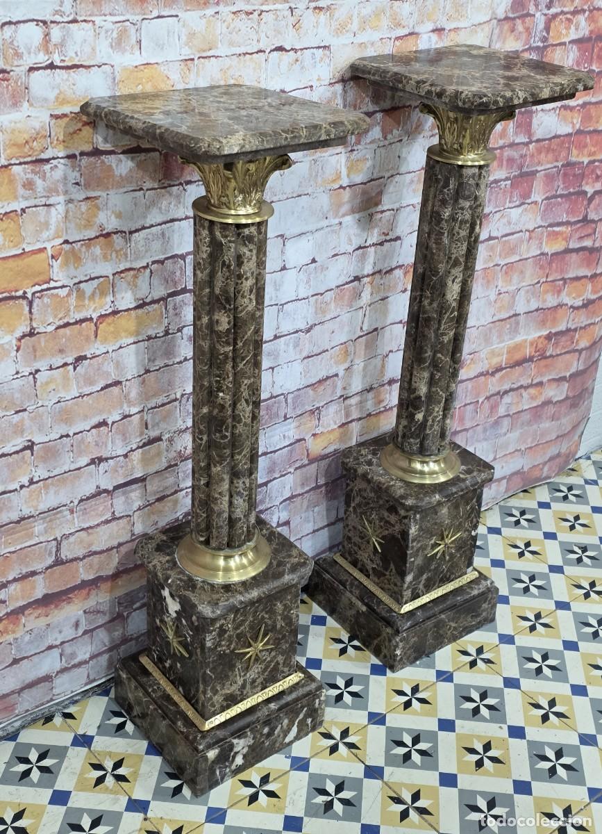 Antig&uuml;edades: Pareja de columnas de m&aacute;rmol y bronce - Foto 4