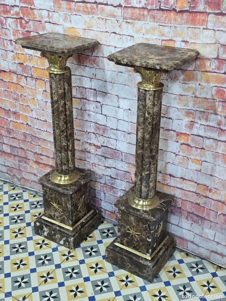 Antig&uuml;edades: Pareja de columnas de m&aacute;rmol y bronce - Foto 5