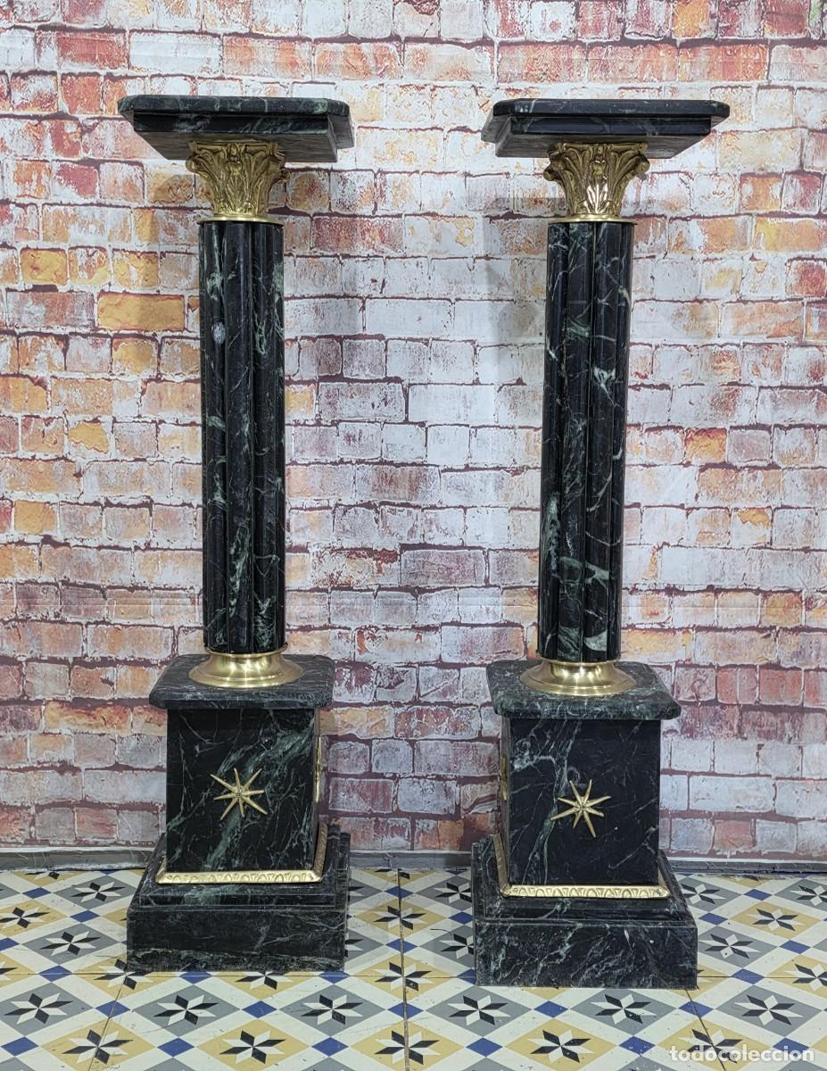 Antig&uuml;edades: Pareja de columnas de m&aacute;rmol y bronce - Foto 1