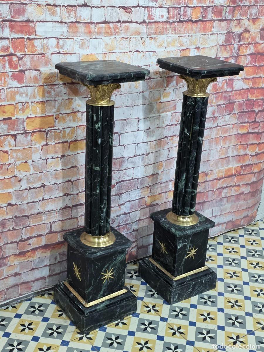 Antig&uuml;edades: Pareja de columnas de m&aacute;rmol y bronce - Foto 4