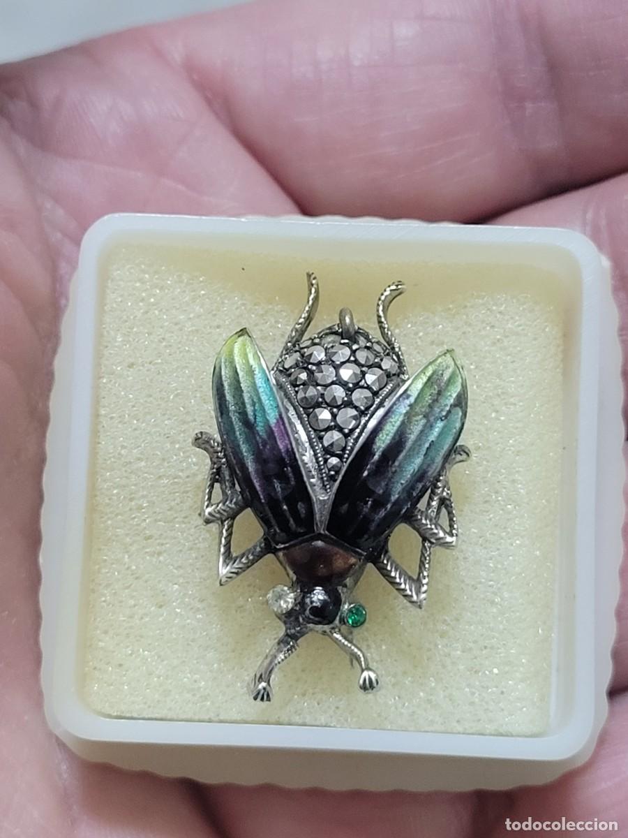 Antig&uuml;edades: BROCHE DE PLATA MOSCA ESMALTADO Y CON MARQUESITAS - Foto 1