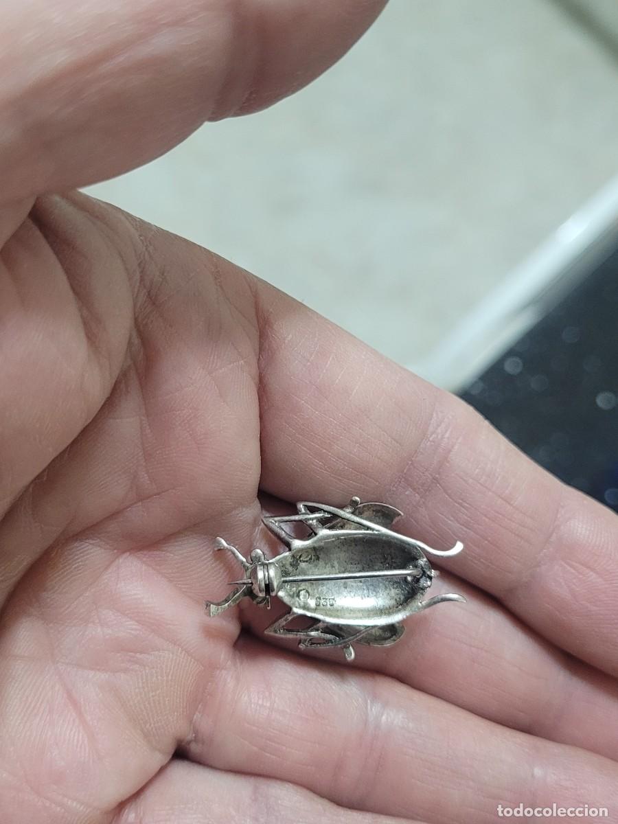 Antig&uuml;edades: BROCHE DE PLATA MOSCA ESMALTADO Y CON MARQUESITAS - Foto 2