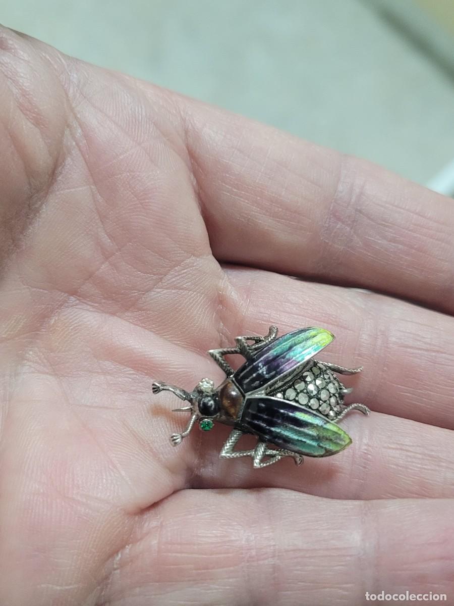 Antig&uuml;edades: BROCHE DE PLATA MOSCA ESMALTADO Y CON MARQUESITAS - Foto 3