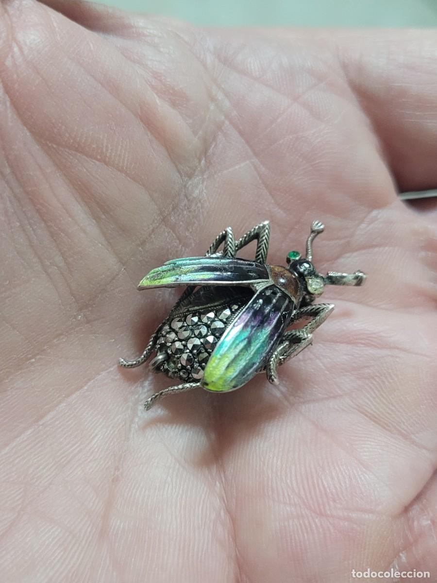 Antig&uuml;edades: BROCHE DE PLATA MOSCA ESMALTADO Y CON MARQUESITAS - Foto 4