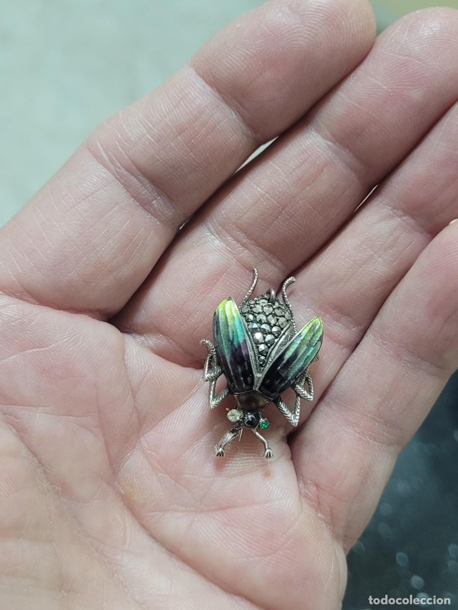 Antig&uuml;edades: BROCHE DE PLATA MOSCA ESMALTADO Y CON MARQUESITAS - Foto 6