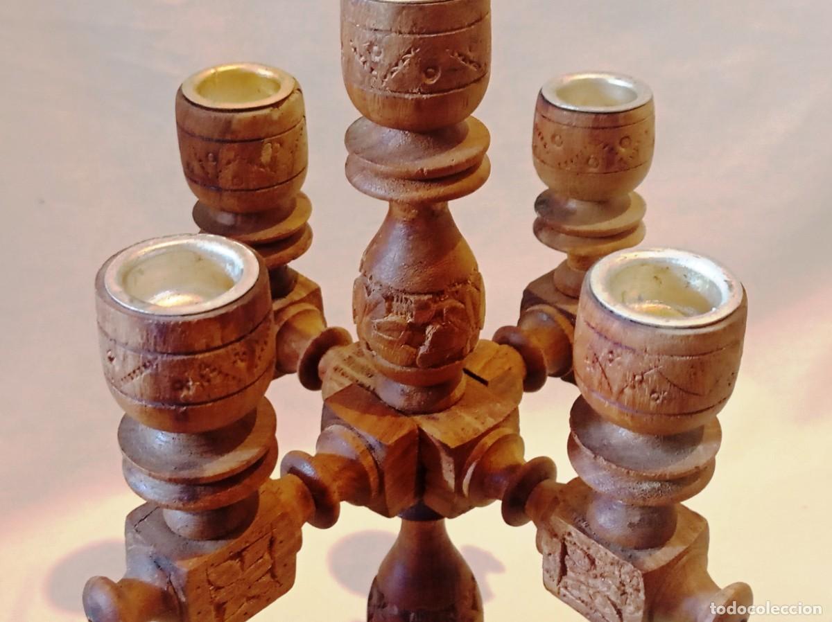 Antig&uuml;edades: Candelabro de madera tallada - Foto 5