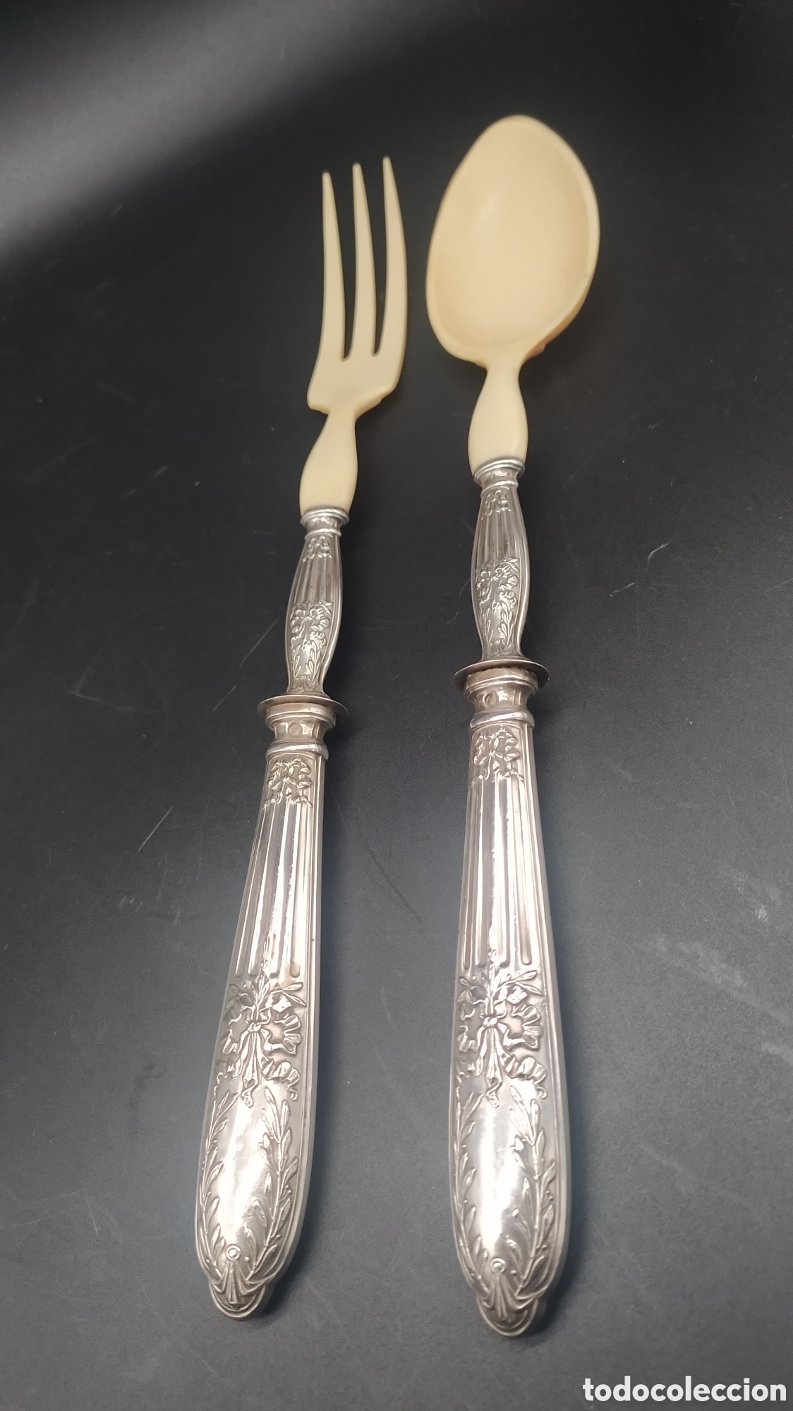 Antig&uuml;edades: Cubiertos de servir de plata antiguos. - Foto 1