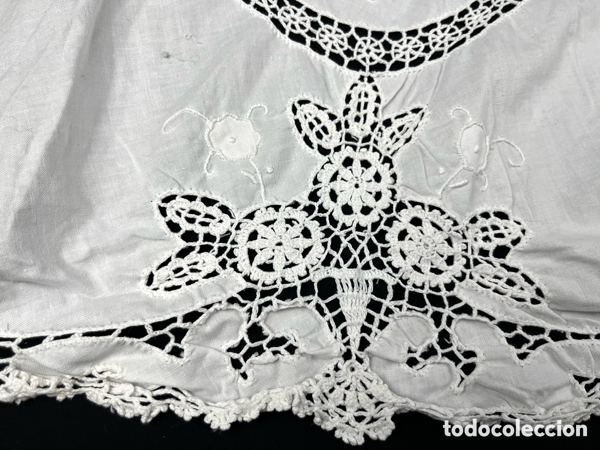 Antig&uuml;edades: ANTIGUO MANTEL DE ALGOD&Oacute;N BORDADO A MANO (160CM) - Foto 2