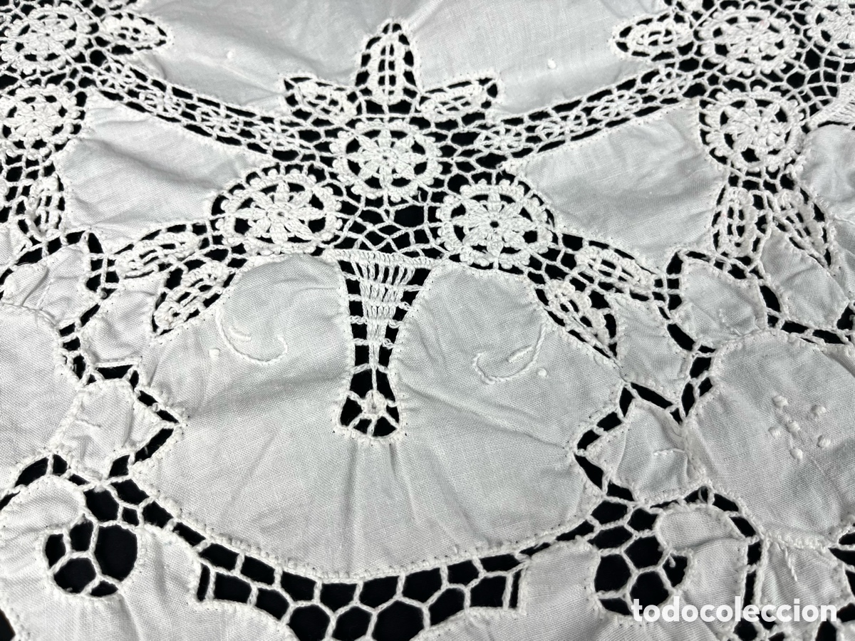 Antig&uuml;edades: ANTIGUO MANTEL DE ALGOD&Oacute;N BORDADO A MANO (160CM) - Foto 4