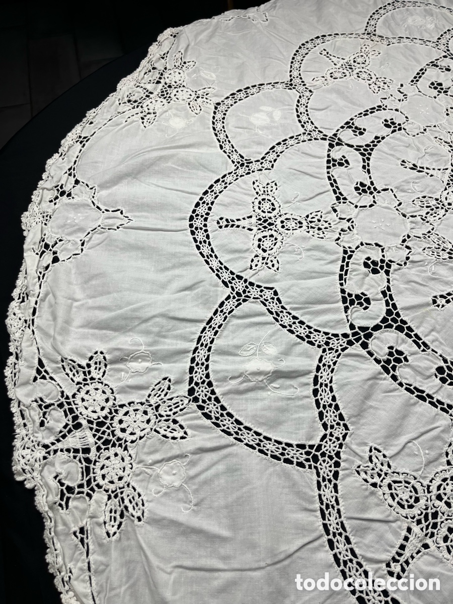 Antig&uuml;edades: ANTIGUO MANTEL DE ALGOD&Oacute;N BORDADO A MANO (160CM) - Foto 5