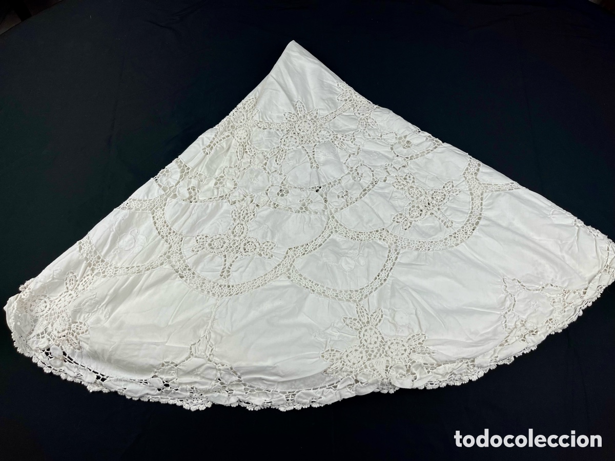 Antig&uuml;edades: ANTIGUO MANTEL DE ALGOD&Oacute;N BORDADO A MANO (160CM) - Foto 10
