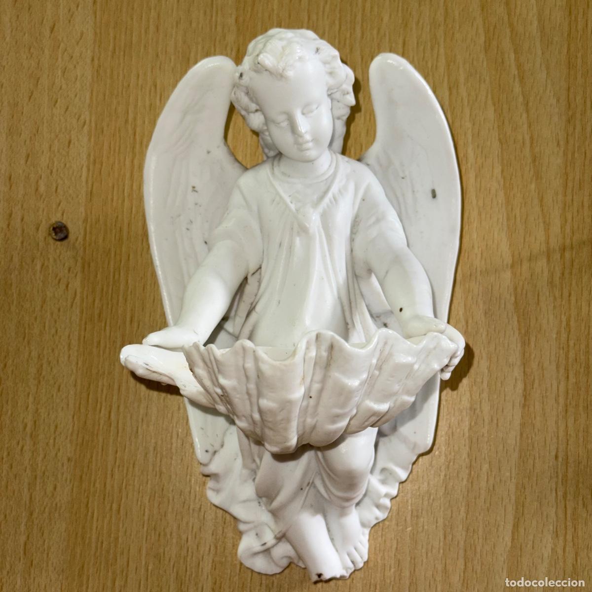 Antig&uuml;edades: Benditera Biscuit - Angel con concha - S. XIX - Foto 1