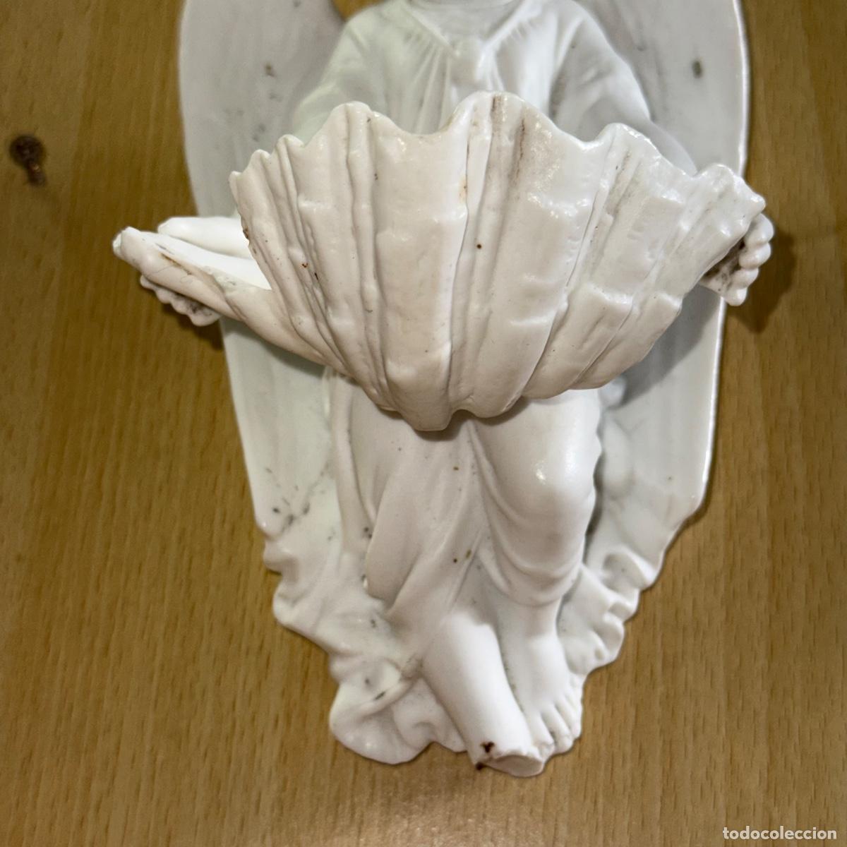 Antig&uuml;edades: Benditera Biscuit - Angel con concha - S. XIX - Foto 3