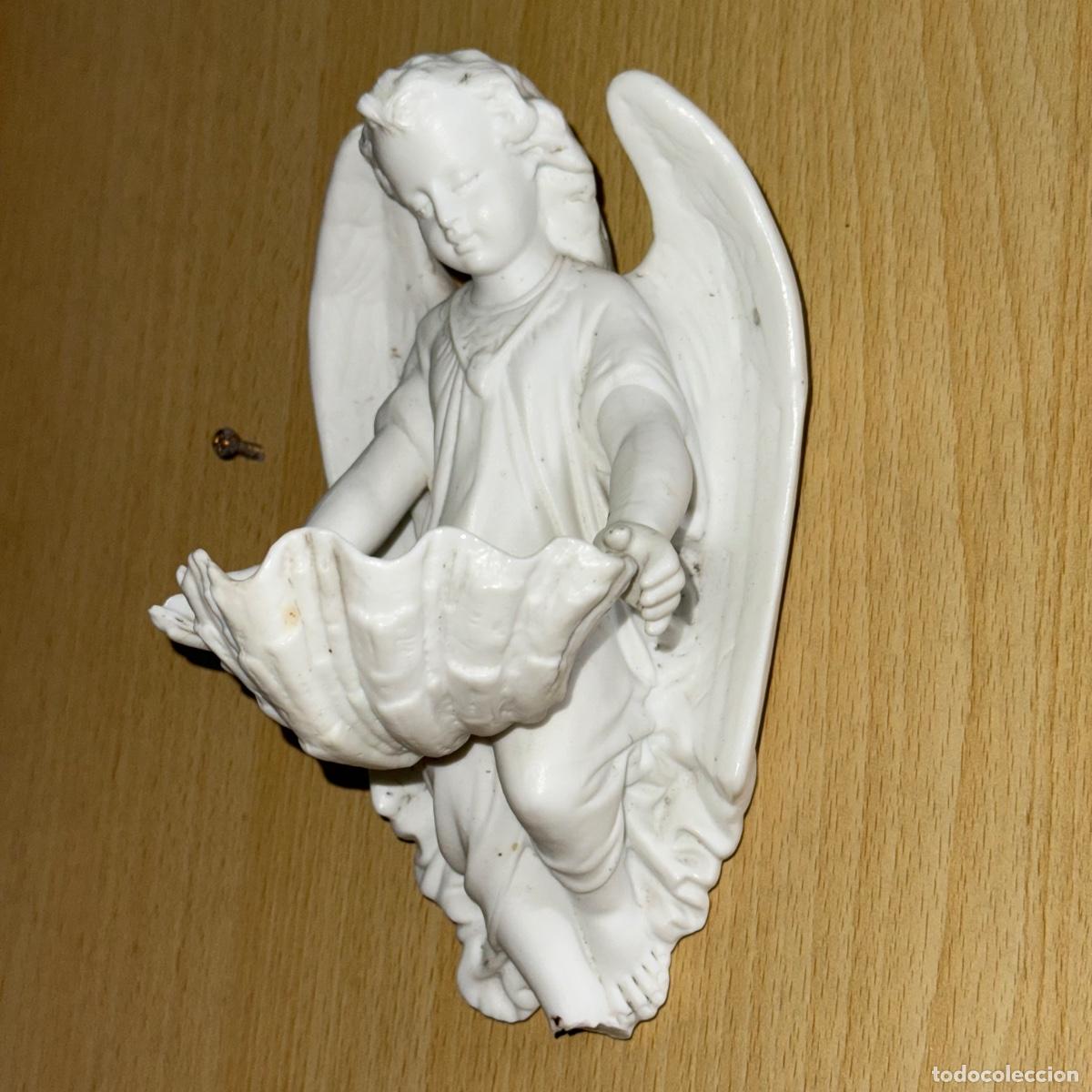 Antig&uuml;edades: Benditera Biscuit - Angel con concha - S. XIX - Foto 4