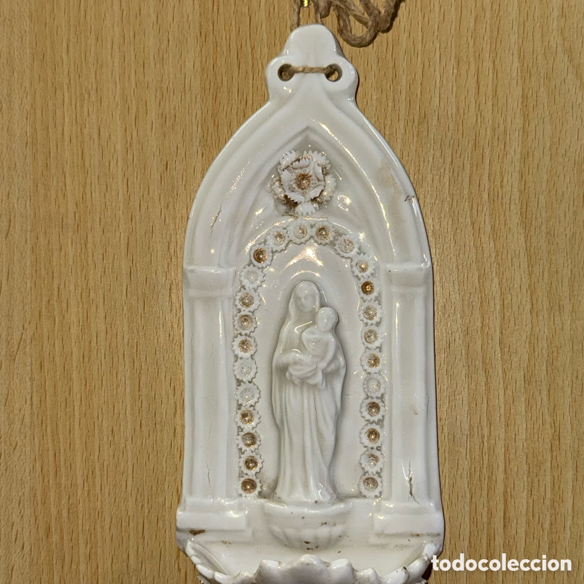 Antig&uuml;edades: Benditera - Virgen con ni&ntilde;o - S. XIX - Foto 2
