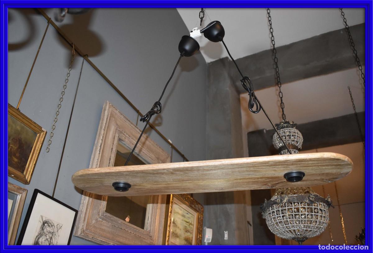 Antig&uuml;edades: L&aacute;mpara de madera con dos luces del tipo de billar - Foto 1