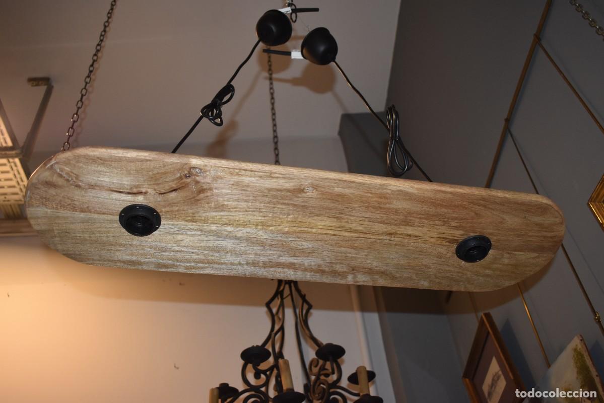 Antig&uuml;edades: L&aacute;mpara de madera con dos luces del tipo de billar - Foto 3