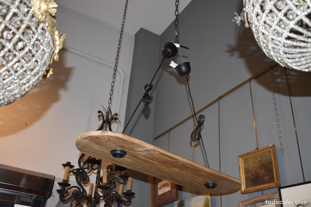 Antig&uuml;edades: L&aacute;mpara de madera con dos luces del tipo de billar - Foto 4