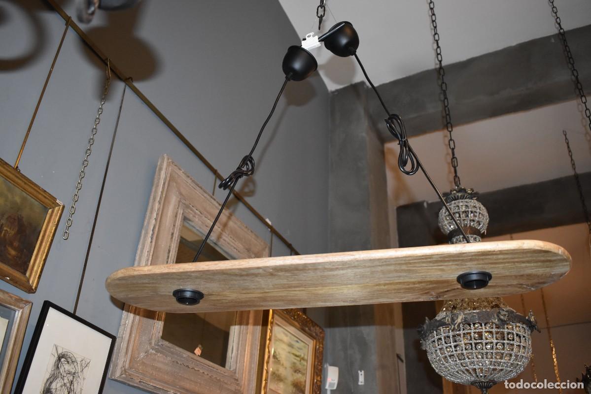 Antig&uuml;edades: L&aacute;mpara de madera con dos luces del tipo de billar - Foto 5