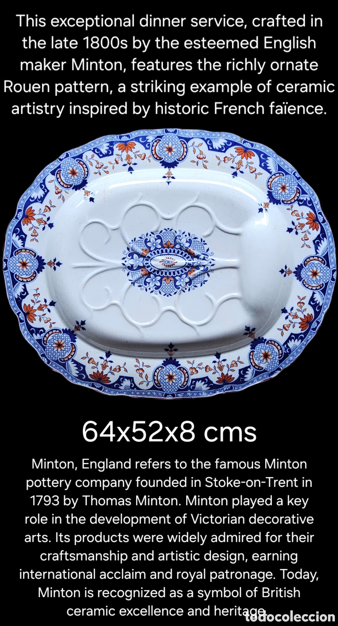 Antig&uuml;edades: BANDEJA MINTON ROUEN ENGLAND 64x52 CMS - Foto 8