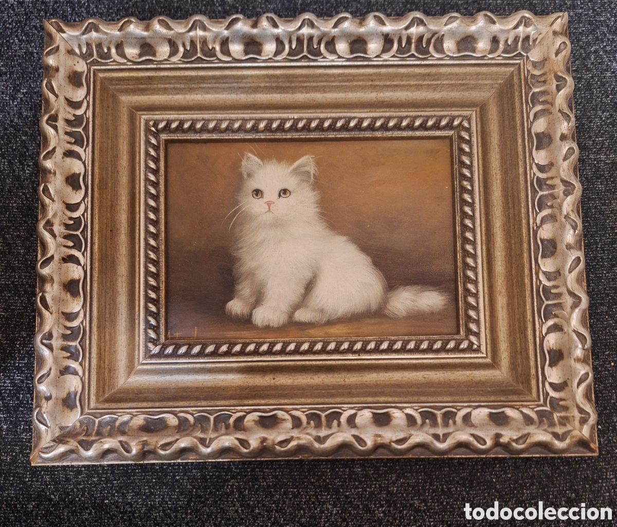 Antig&uuml;edades: Cuadro de gato oleo pintado - Foto 2