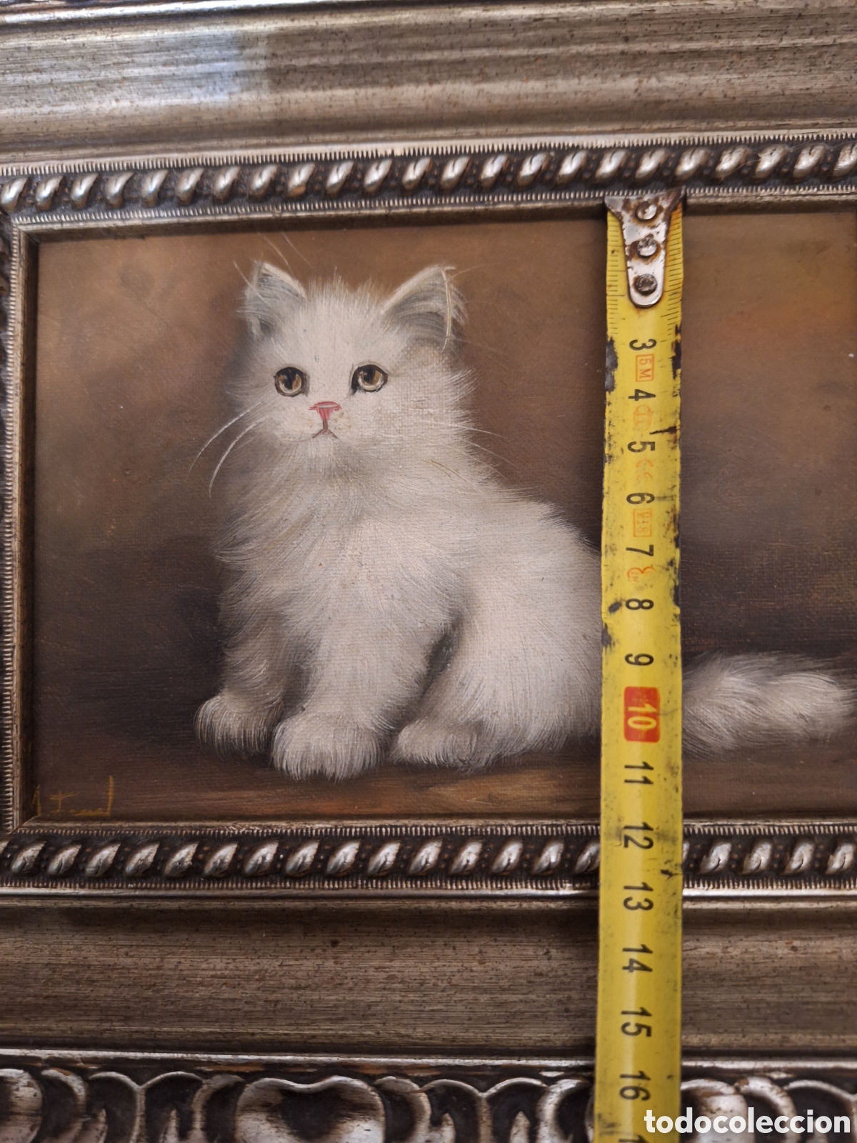 Antig&uuml;edades: Cuadro de gato oleo pintado - Foto 5