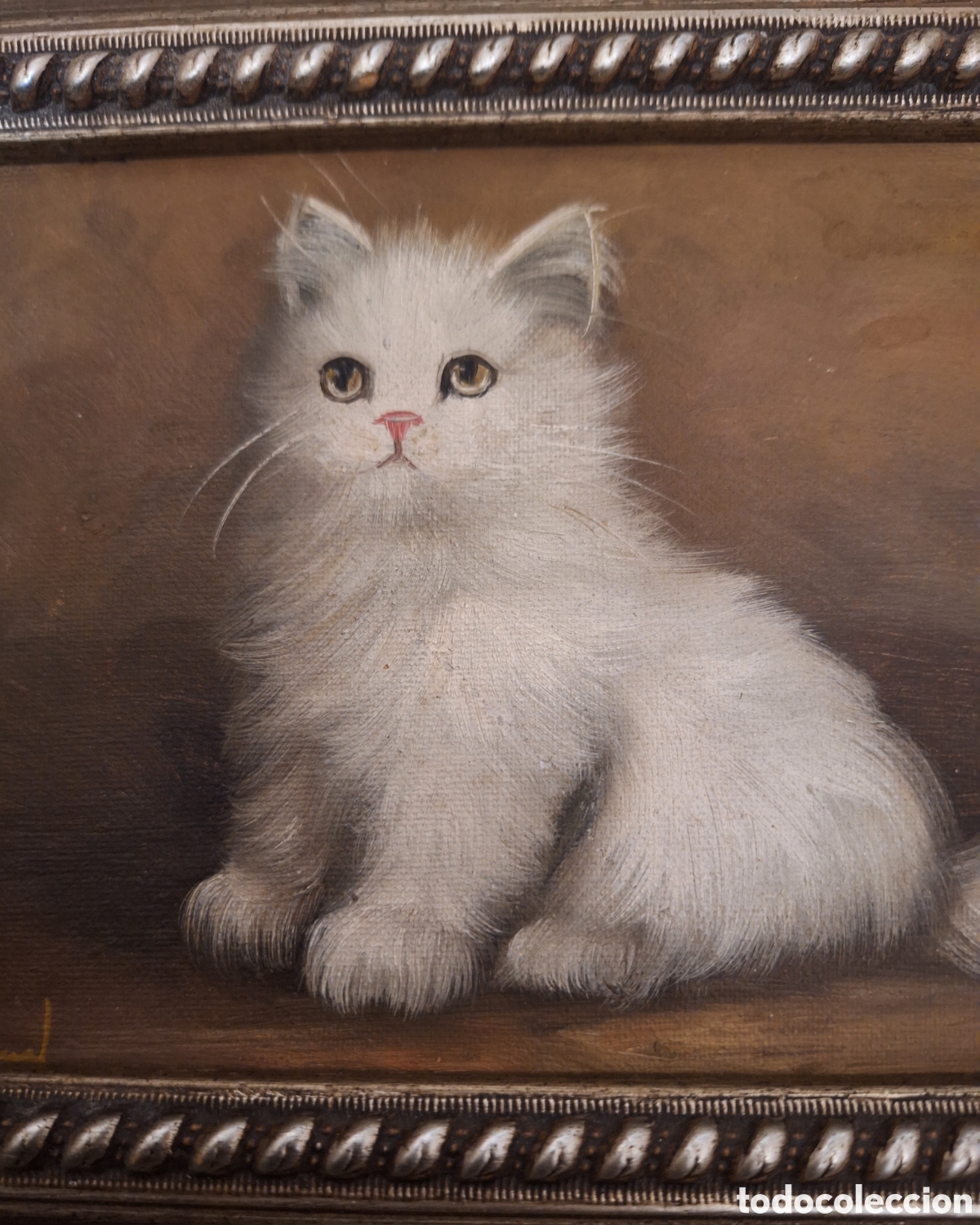 Antig&uuml;edades: Cuadro de gato oleo pintado - Foto 7