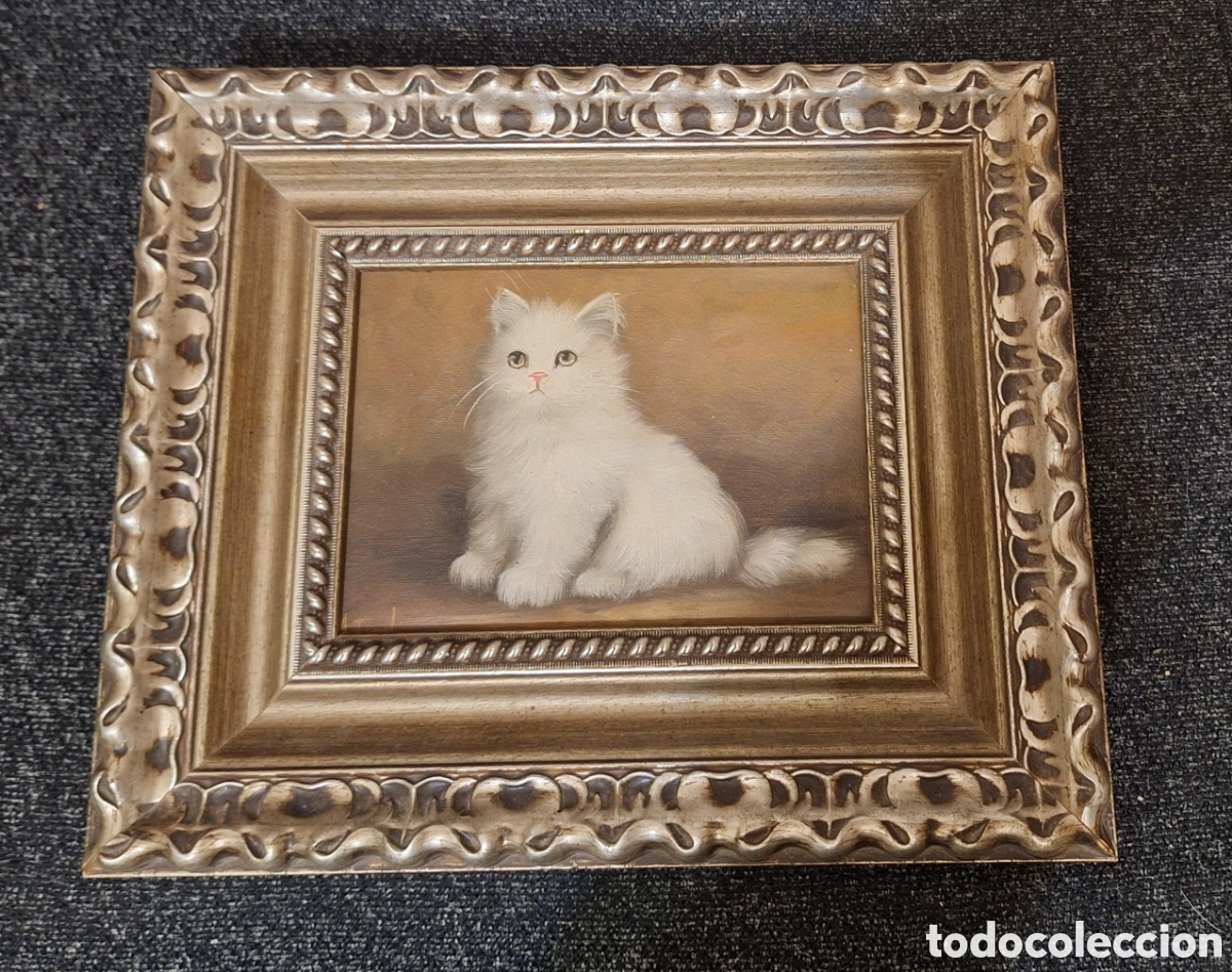 Antig&uuml;edades: Cuadro de gato oleo pintado - Foto 1