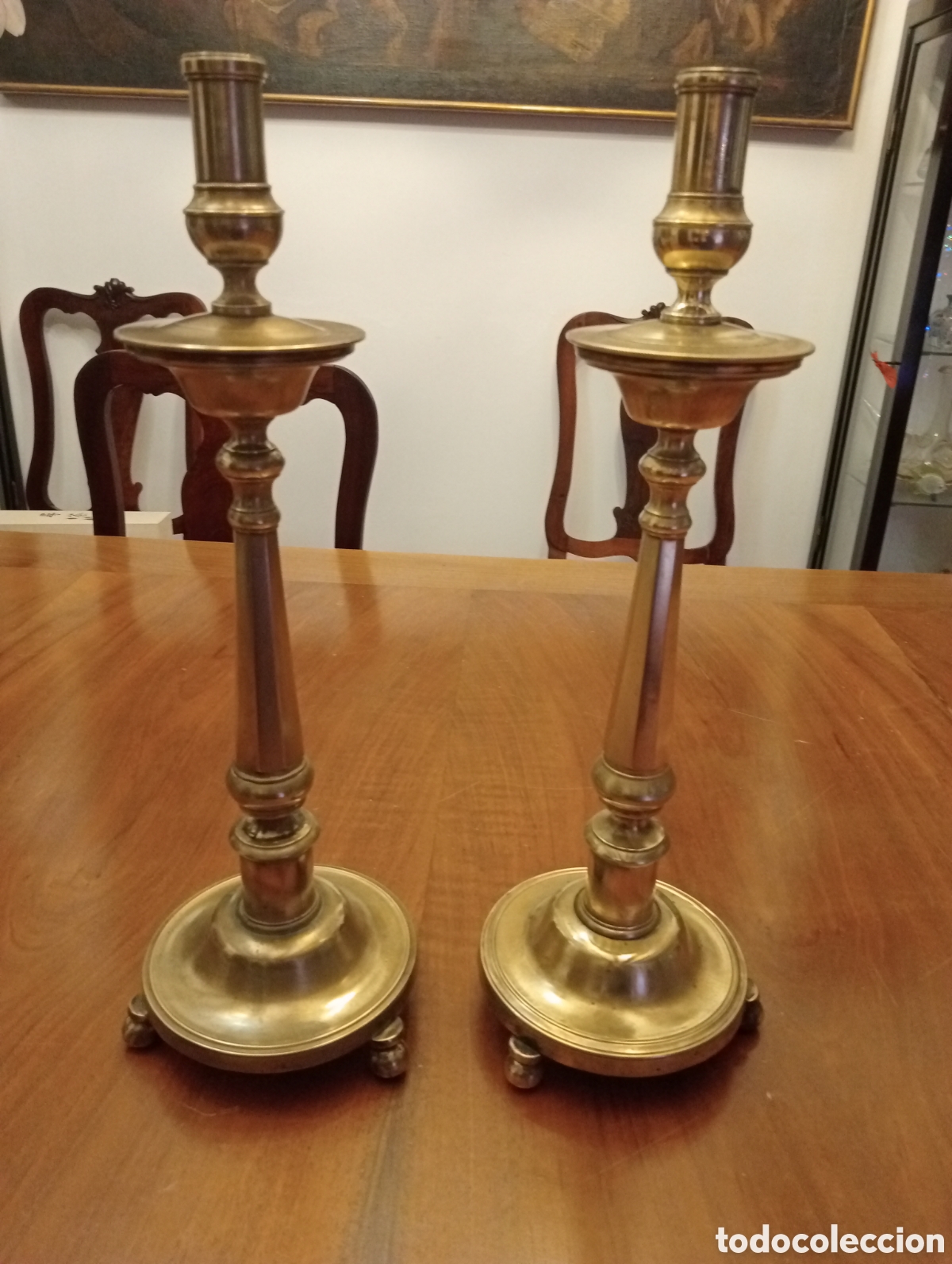 Antig&uuml;edades: Candelabros de bronce alto 44,5 cm - Foto 1