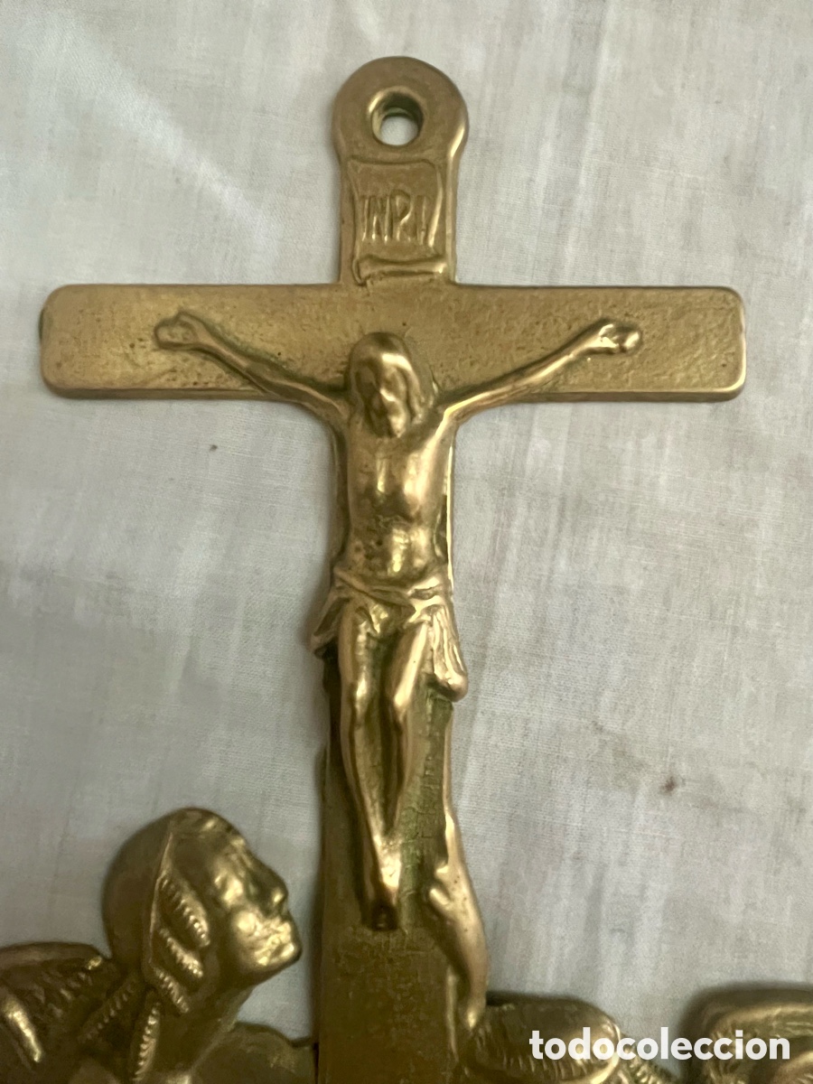 Antig&uuml;edades: BENDITERA DE BRONCE CON &Aacute;NGELES A&Ntilde;OS 50 - Foto 2