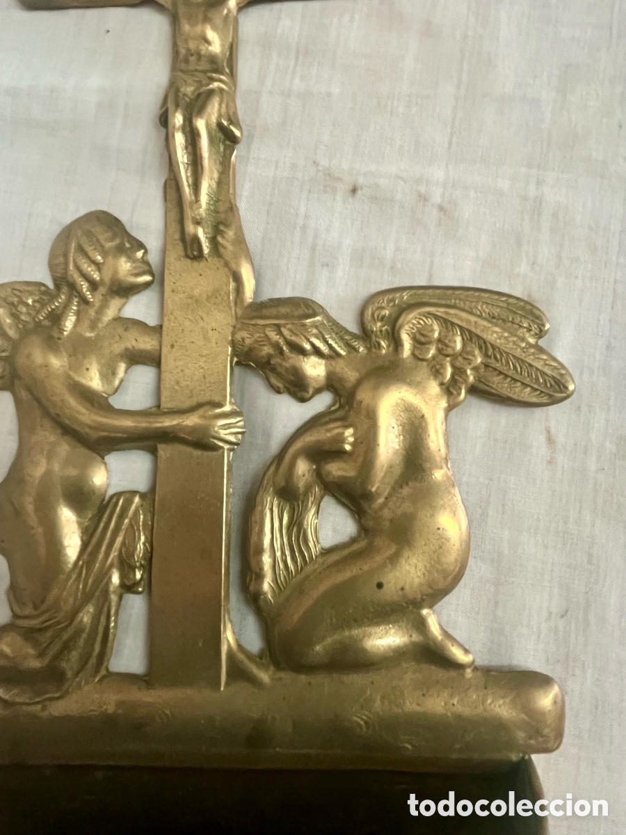 Antig&uuml;edades: BENDITERA DE BRONCE CON &Aacute;NGELES A&Ntilde;OS 50 - Foto 4