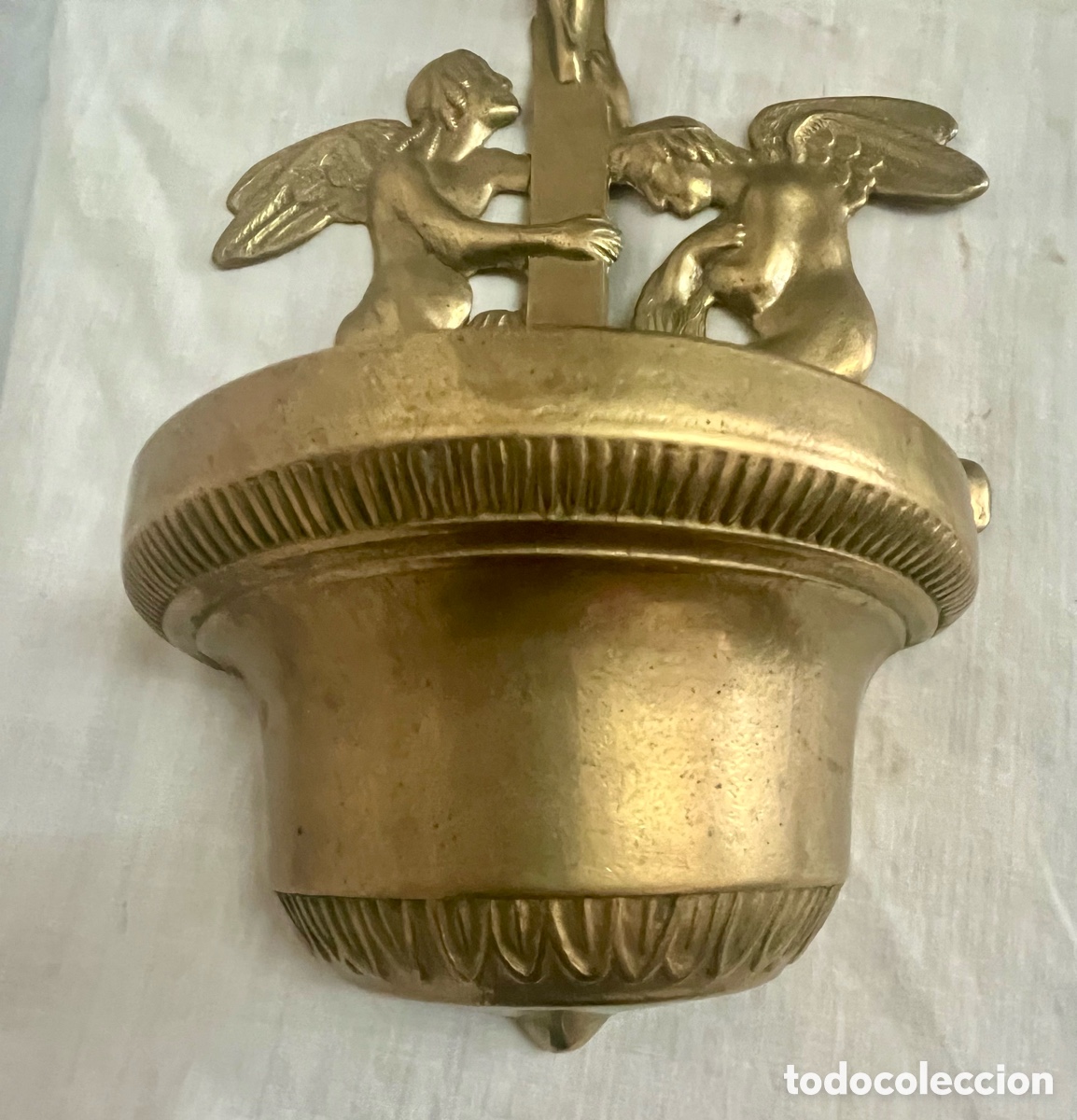 Antig&uuml;edades: BENDITERA DE BRONCE CON &Aacute;NGELES A&Ntilde;OS 50 - Foto 6